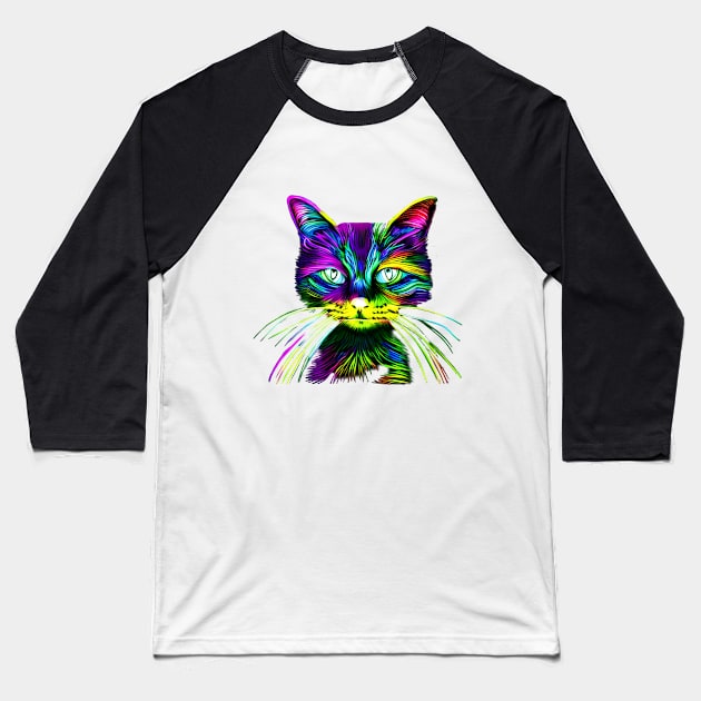 Cat Eyes Are Always Watching - Playful Colorful Cat Baseball T-Shirt by 1FunLife